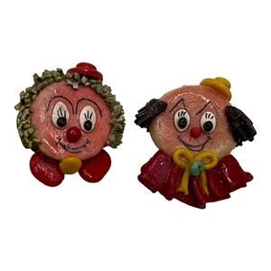 Lot Of 2 Unique Vintage Clown Brooch Pins Male & Female Plastic Costume Jewelry
